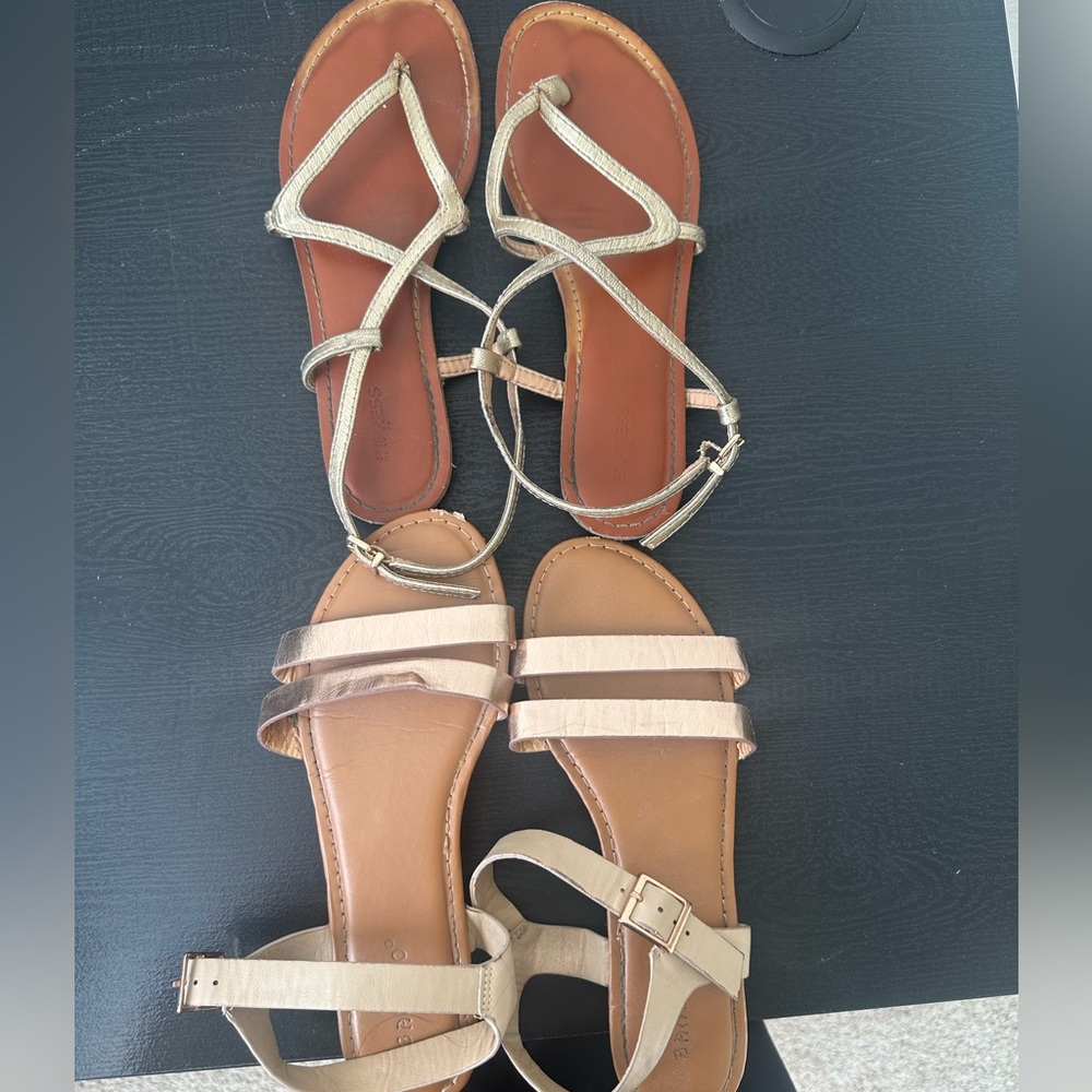Strappy Sandals in Tan and Gold